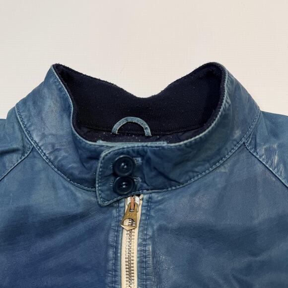 Brogden Track Jacket Mens Large Blue Leather Bomber Raglan Two-Way Zip Rib Knit - Picture 5 of 16